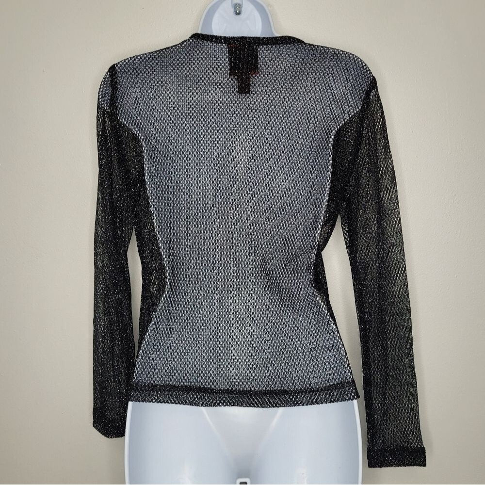 Js Collections Black Sparkly Open Knit Button Fro… - image 2